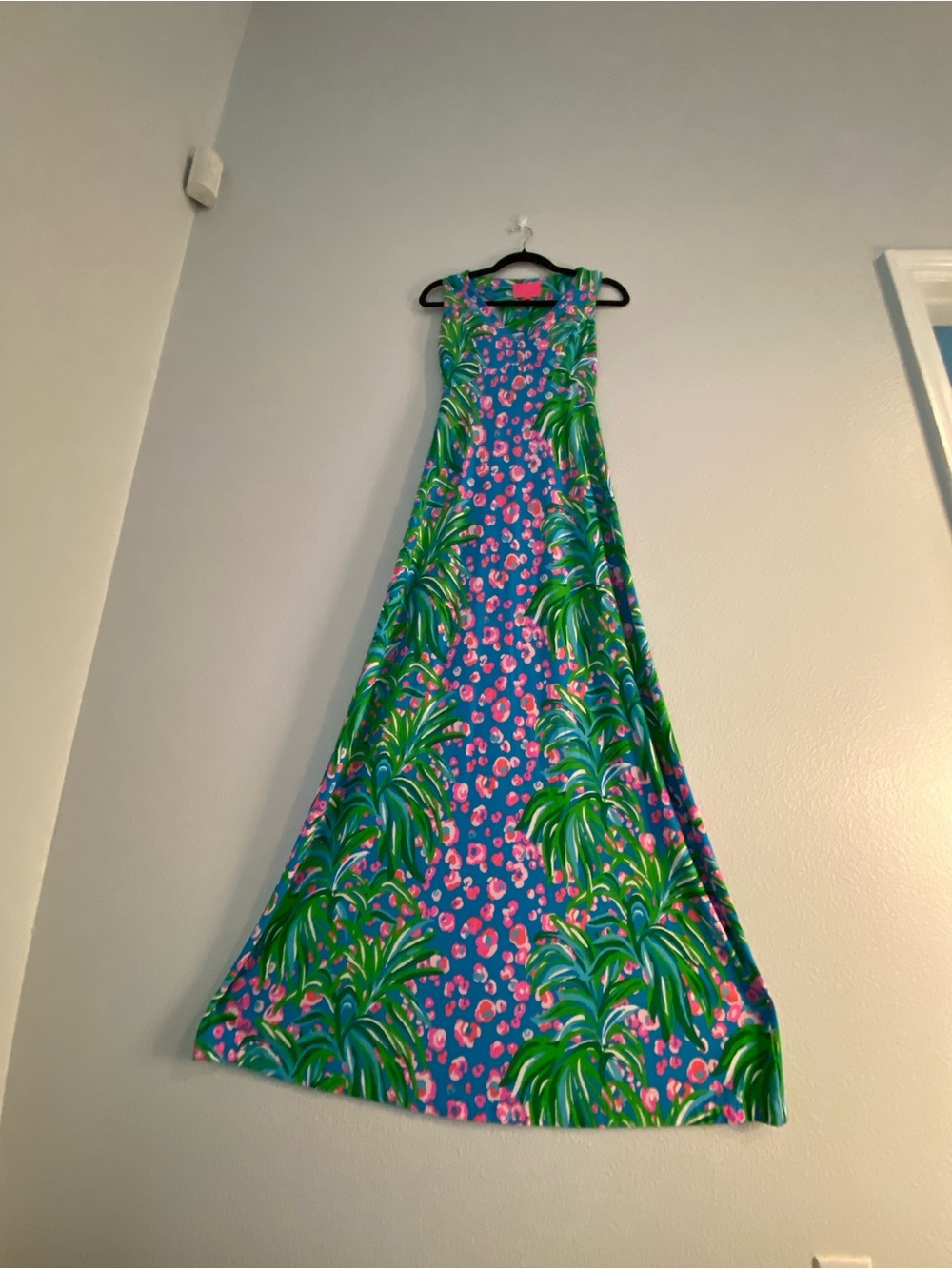 Lilly Pulitzer Blue Maxi Dress with Green Palm & Pink Floral Print - Picture 6 of 8